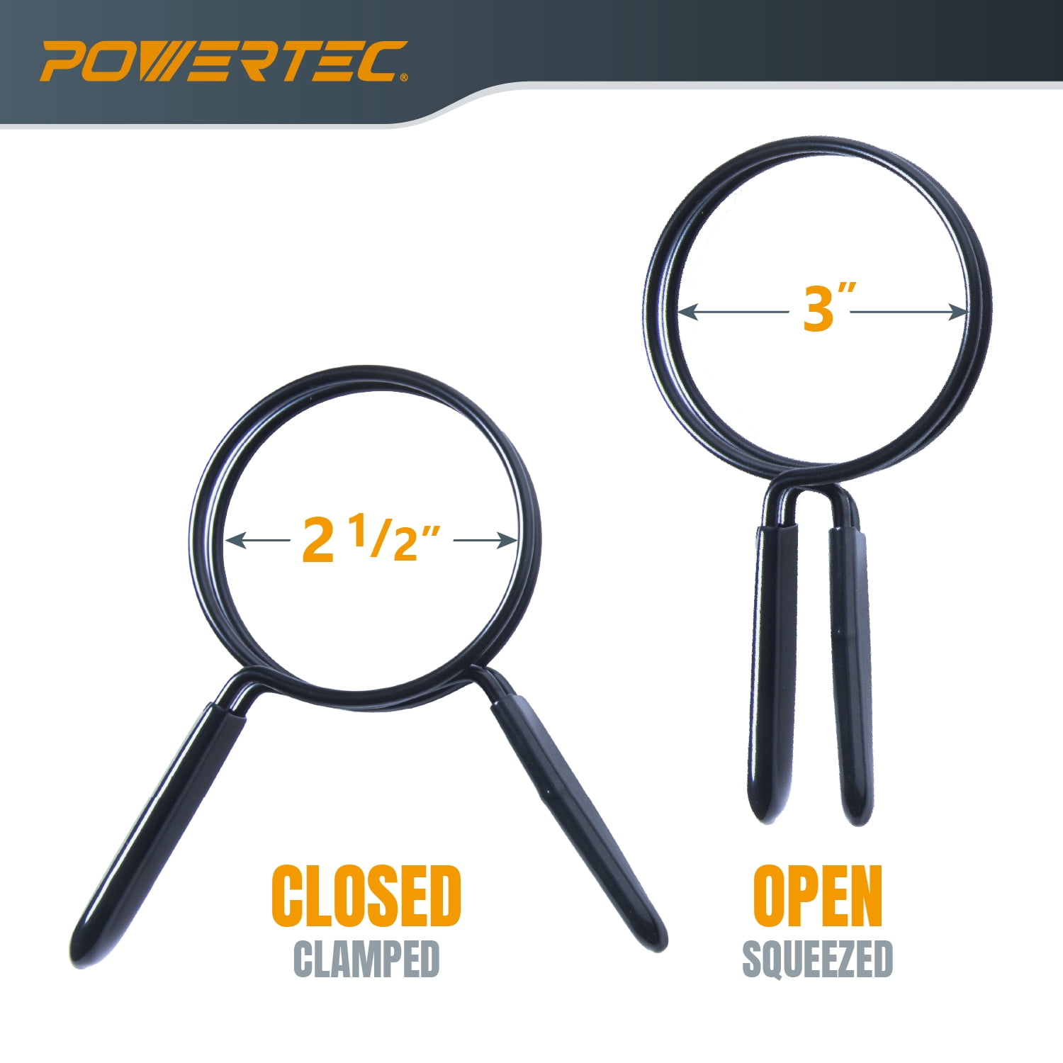 POWERTEC 6PK 2-1/2 Inch Double Loop Hose Clamps for Dust Collection Hose and Dryer Vent Hose, Quick Release Spring Clamps for Dust Collector and Dust Collection Fittings (70390-P3N)