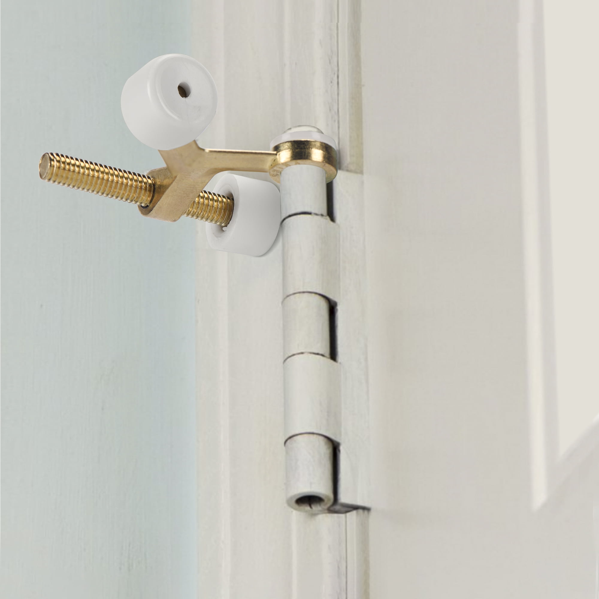 (4 pack) Hyper Tough New Hardware Hinge Pin Mounted Doorstop, Brass Plated,Assembled Product Depth 5.65,Height 0.7,Width 2.7 inch.