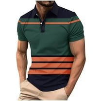 Maean Men Striped Golf Shirts Collared Button Neck Short Sleeve Color Block Casual Tee Summer Tshirts