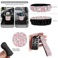 thumbnail image 6 of Yuyamidu 15 Pcs Pink Flowers Car Seat Cover Set with Auto Steering Wheel Cover Seat Belt Strap Pads Cup Holder Trash Bag Tribal Floral Air Vent Storage Pocket Rear View Mirror Cover Keychain, 6 of 7