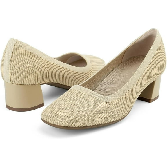 JENN ARDOR Chunky Low Heels Women Comfortable Knit Block Heeled Pumps Square Closed Toe Dressy Casual Wedding Party Prom Office Work Slip on Shoes