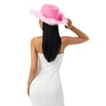 thumbnail image 3 of Sombrero de vaquero Lizxun de fieltro con borde esponjoso y ala de plumas, rosa, 3 of 6