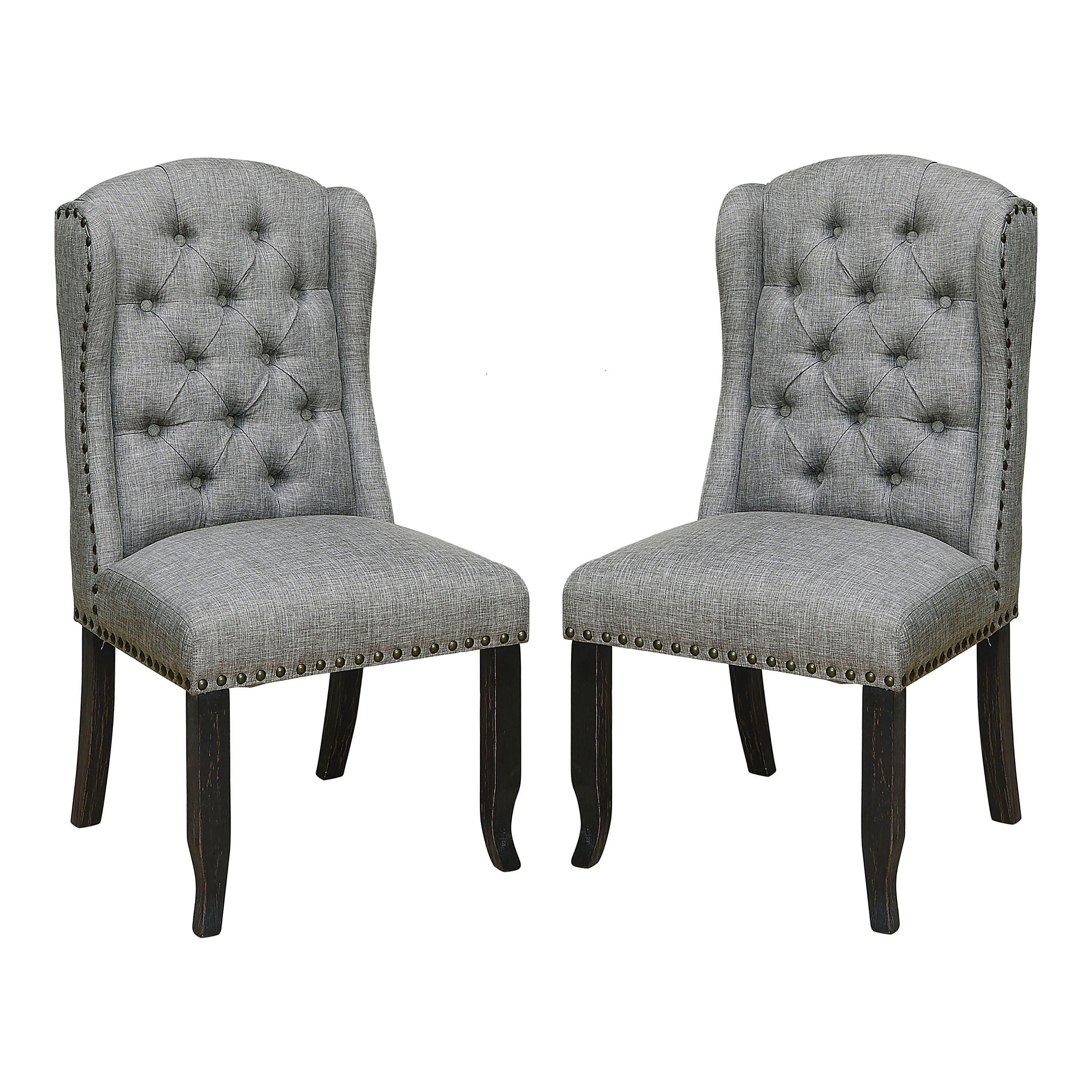 Furniture of America Freiden Tufted Indoor Fabric and Wood Light Gray Accent Chairs (Set of 2)