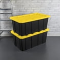 thumbnail image 4 of Sterilite 38 Gallon Industrial Tote, Rugged Plastic Storage Bin, Snap-on Lid, Yellow/Black, 4 pack, 4 of 11