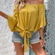 thumbnail image 5 of mfyjkho Tops De Gimnasio Para Mujer, Blusa Suelta Informal De Color Liso Con Cuello Atado Y Manga Corta Para Mujer Tops Y Blusas Para Mujer Xl, 5 of 6