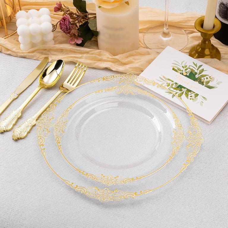 Goodluck Gold Rim Disposable Dinnerware Set, 350-Piece photo 7