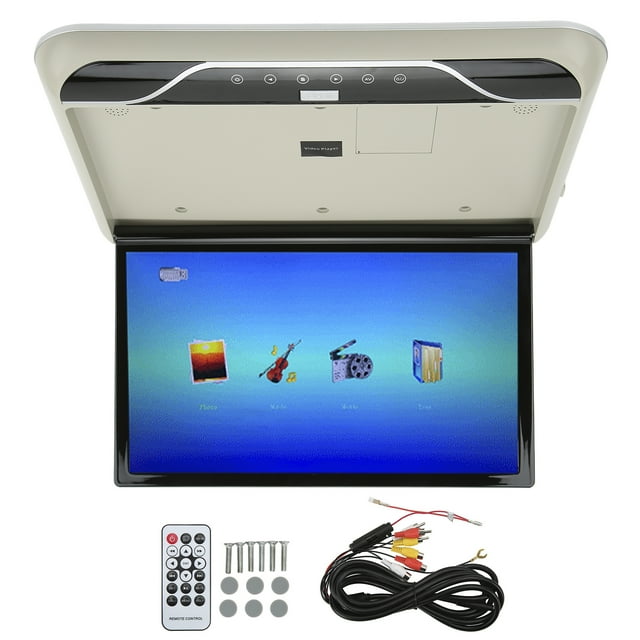 Overhead Player, 19in Car Ceiling Monitor Touch Control Flip Down USB Input For 12V 24V RVs Black,Beige,Grey