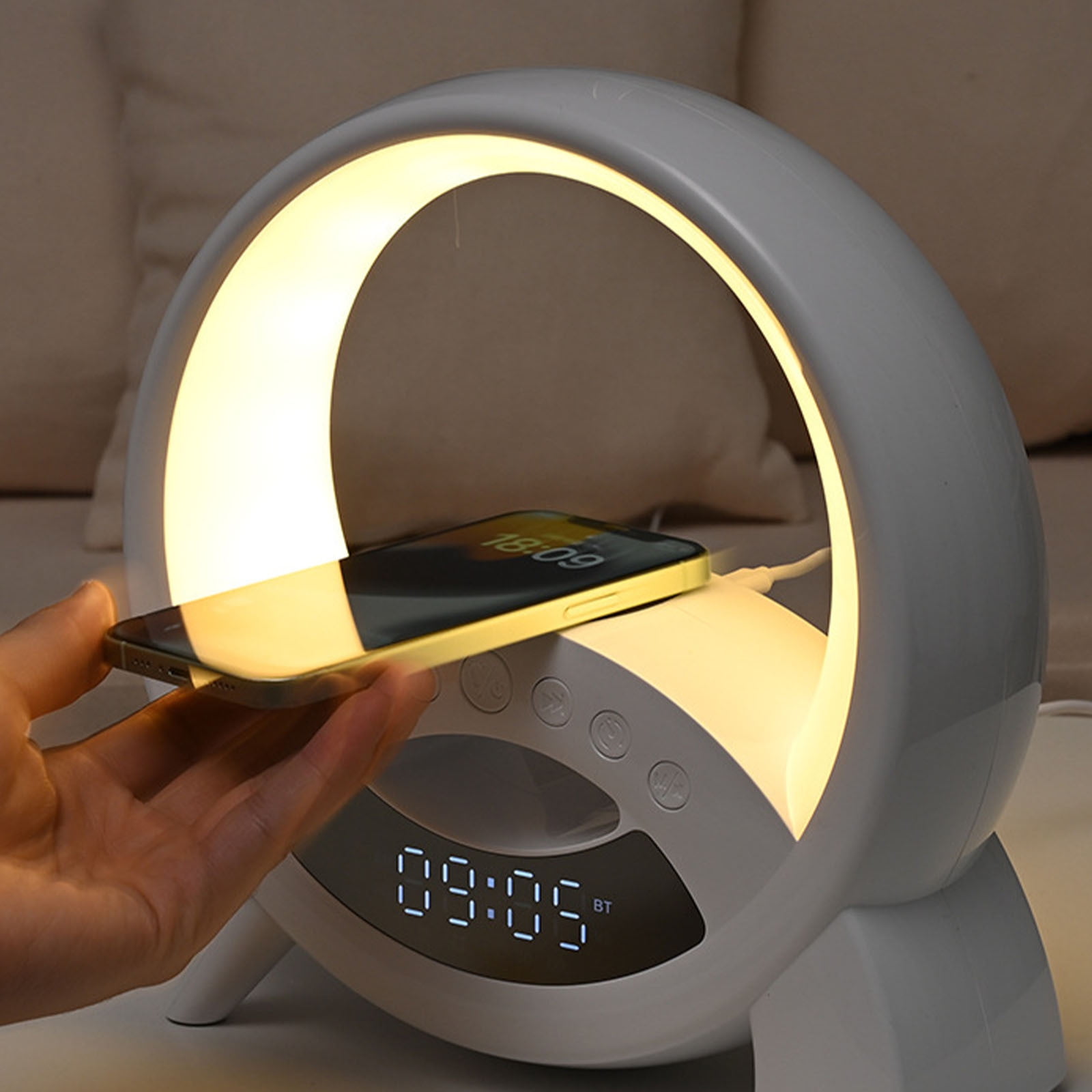 QuLuJing New Bluetooth Speaker Display Clock Alarm Clock Night Light 15w Wireless Charging Colorful Sound Ambient Light White, Must Haves for Home