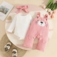 thumbnail image 6 of TOWED22 Baby Girl Fall Winter Clothes 3 Pieces Sets Long Sleeve Round Neck Floral Jumpsuit Romper Print Pants Headband Outfits Set(Pink,3-6 M), 6 of 9