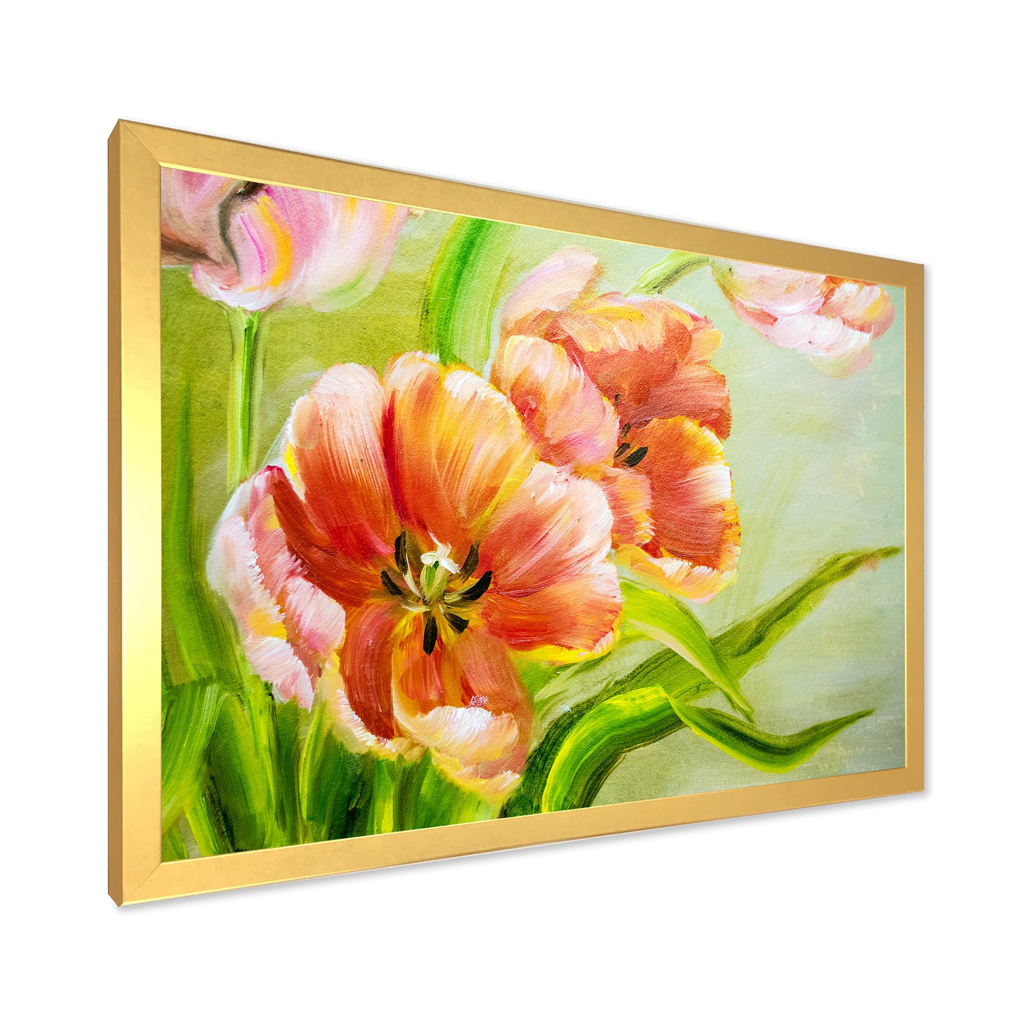 Designart 'Ancient Red Tulips Flowers II' Traditional Framed Art Print