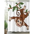 thumbnail image 2 of Brown Cute Monkey Shower Curtain Set, Waterproof Shower Curtains for Bathroom, Playing Funny Animal on Branch Washable Fabric Cloth Bath Curtain for Bathtub Decoration with Hooks 60x72 Inches, 2 of 6