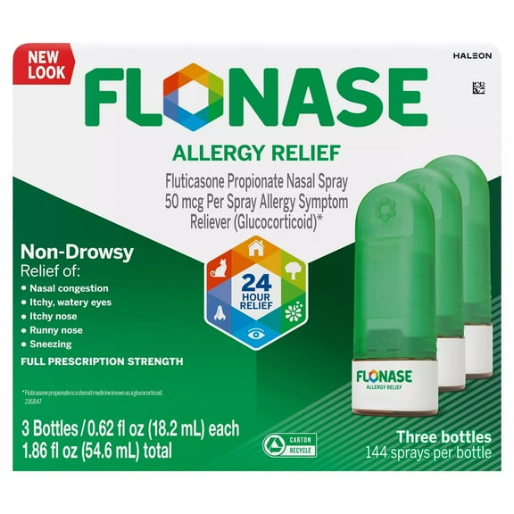 Flonase Allergy Relief Nasal Spray, 144 Sprays (Pack of 3)