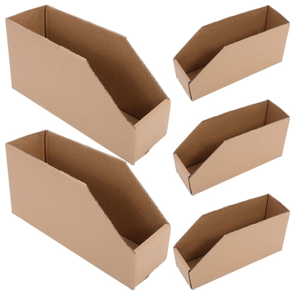 LEORX 5Pcs Sturdy Light Brown Cardboard Storage Boxes for Warehouse and Shelf Use