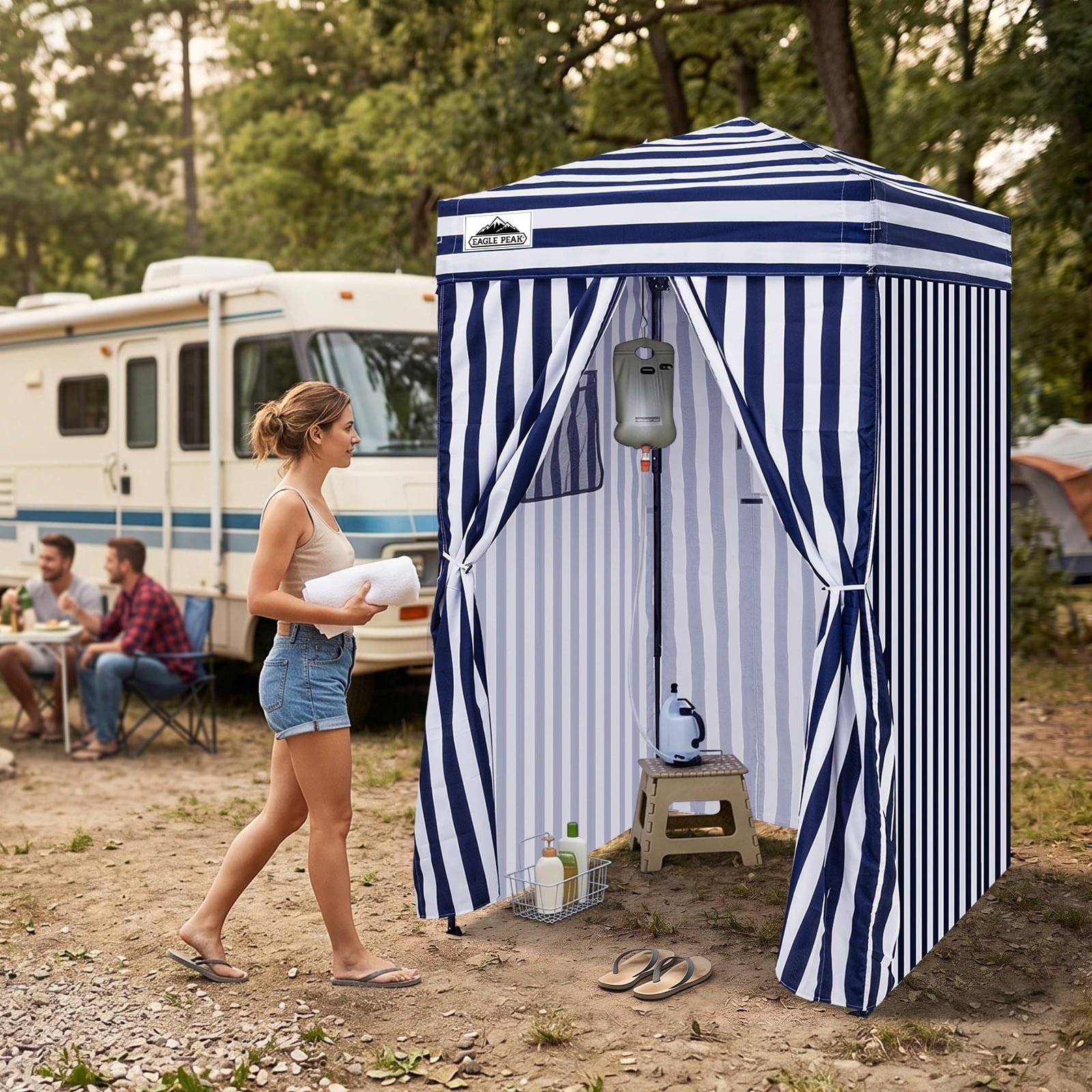 EAGLE PEAK Flex Ultra Compact 4x4 Pop-up Changing Room Canopy, Portable Privacy Cabana for Pool, Fashion Photoshoots, or Camping (White/Blue）