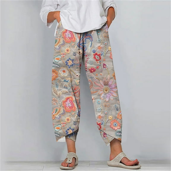 Qulqfy Plus Size Women's Pants Casual Barrel Leg Petite High Waisted Graphic Pants Trousers for Ladies L