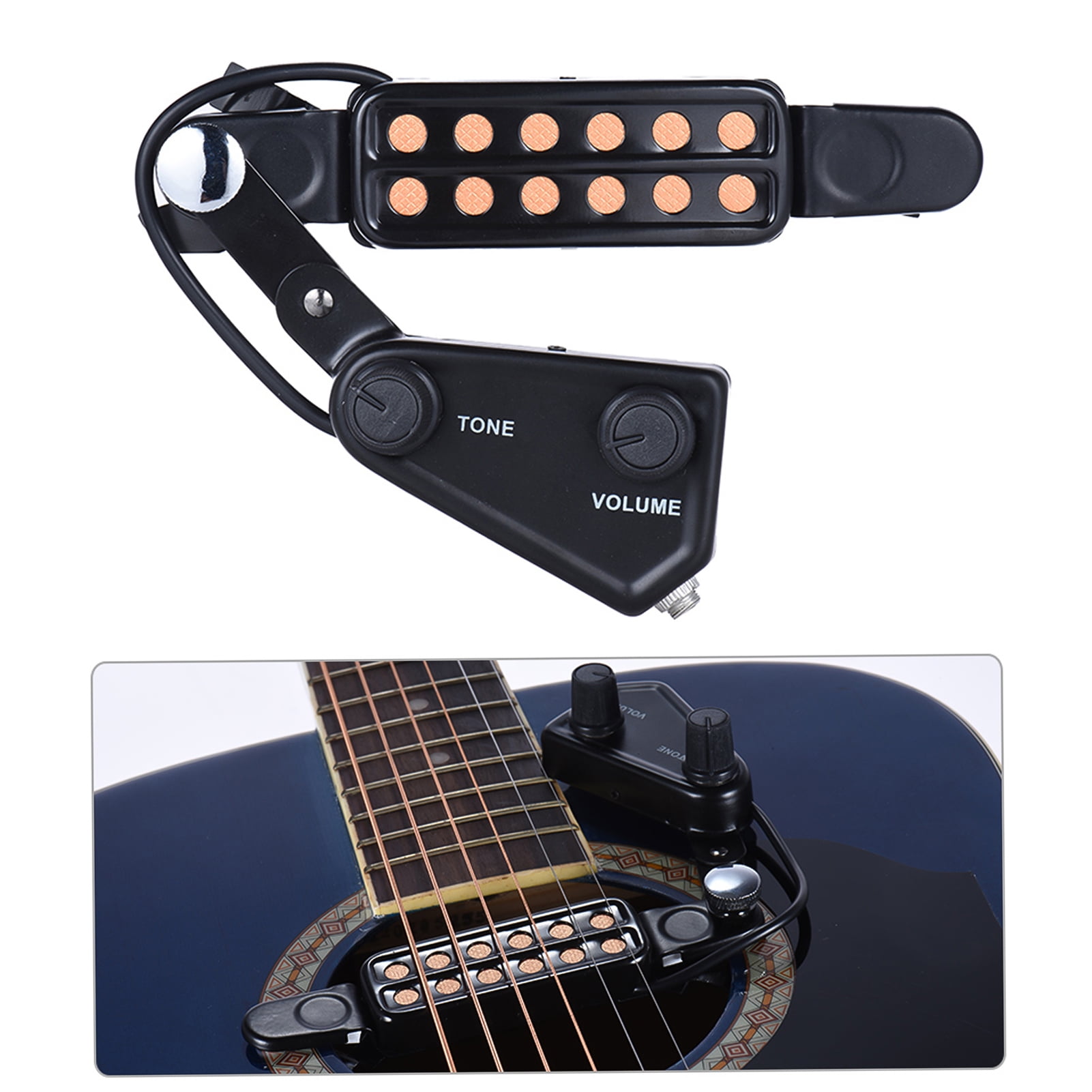 Carevas 12-hole Acoustic Guitar Sound Hole Pickup Magnetic Transducer with Tone Controller Audio Cable