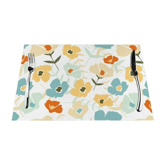 XMXY Woven Placemats Set of 4 PCS, Flower Botanical Modern Floral Table Mats Washable Heat Resistant Placemats
