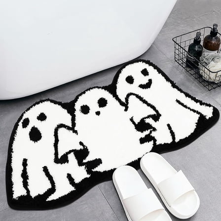 Halloween Bath Mat Ghost Tufted Rug Non Slip Floor Mat for Bathroom Kitchen Rug Soft Absorbent Bath Tub Carpet Room Decor Halloween Supplies