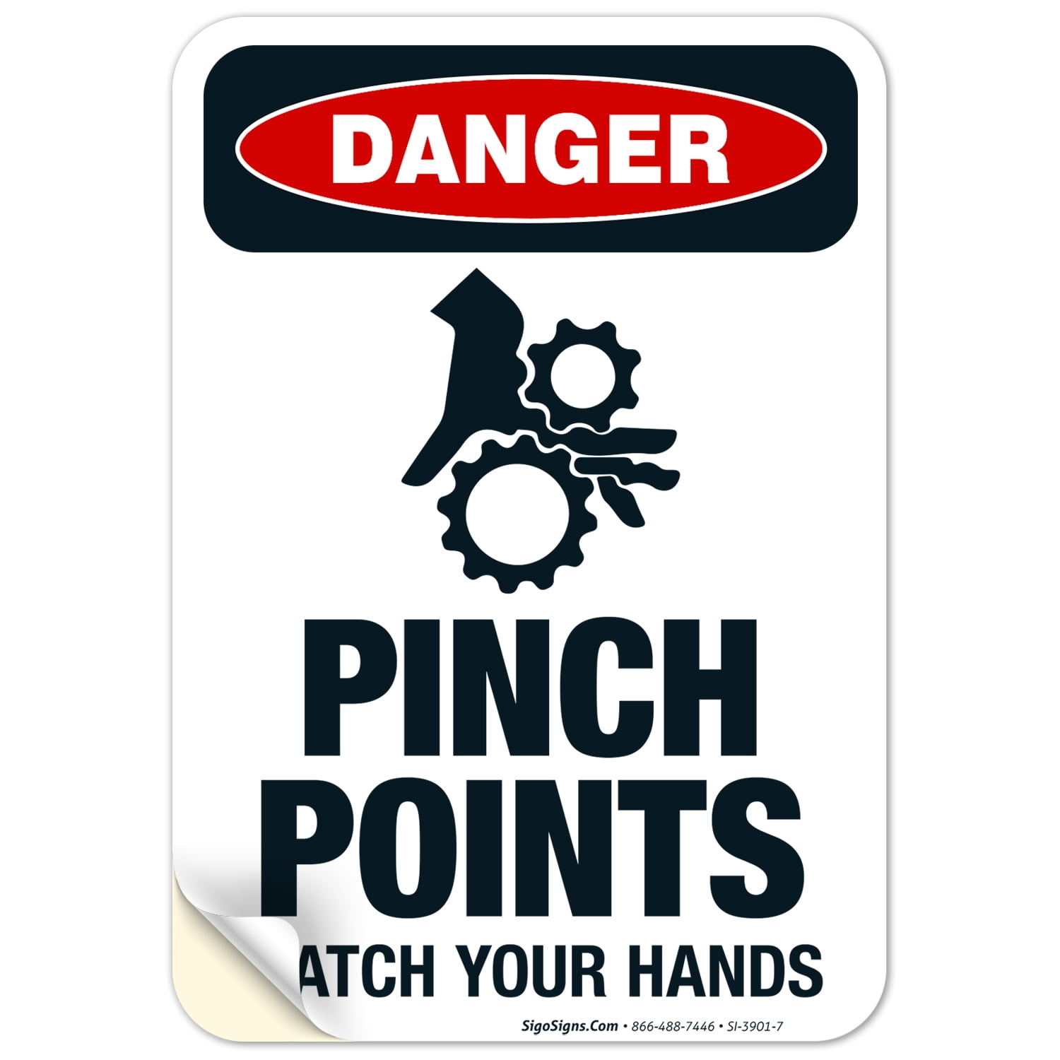 Pinch Points Watch Your Hands Sign, OSHA Danger Sign, (SI-3901) 10x7 ...