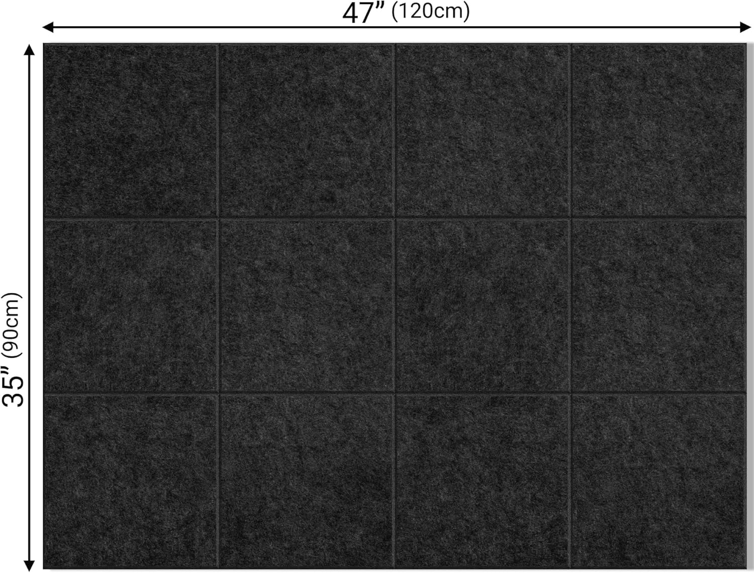 Cork Board for Wall, 48" x 36" Bulletin Board with Pushpins, 12 Panels Felt Tiles Tack Push Pin Board for Office, Black