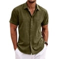 thumbnail image 2 of VV AVEORS Men'S Linen Short Sleeve Button Down Shirt Lightweight Breathable Business Casual Shirts Summer Beach Wedding Guest Tops Dark Green S, 2 of 4