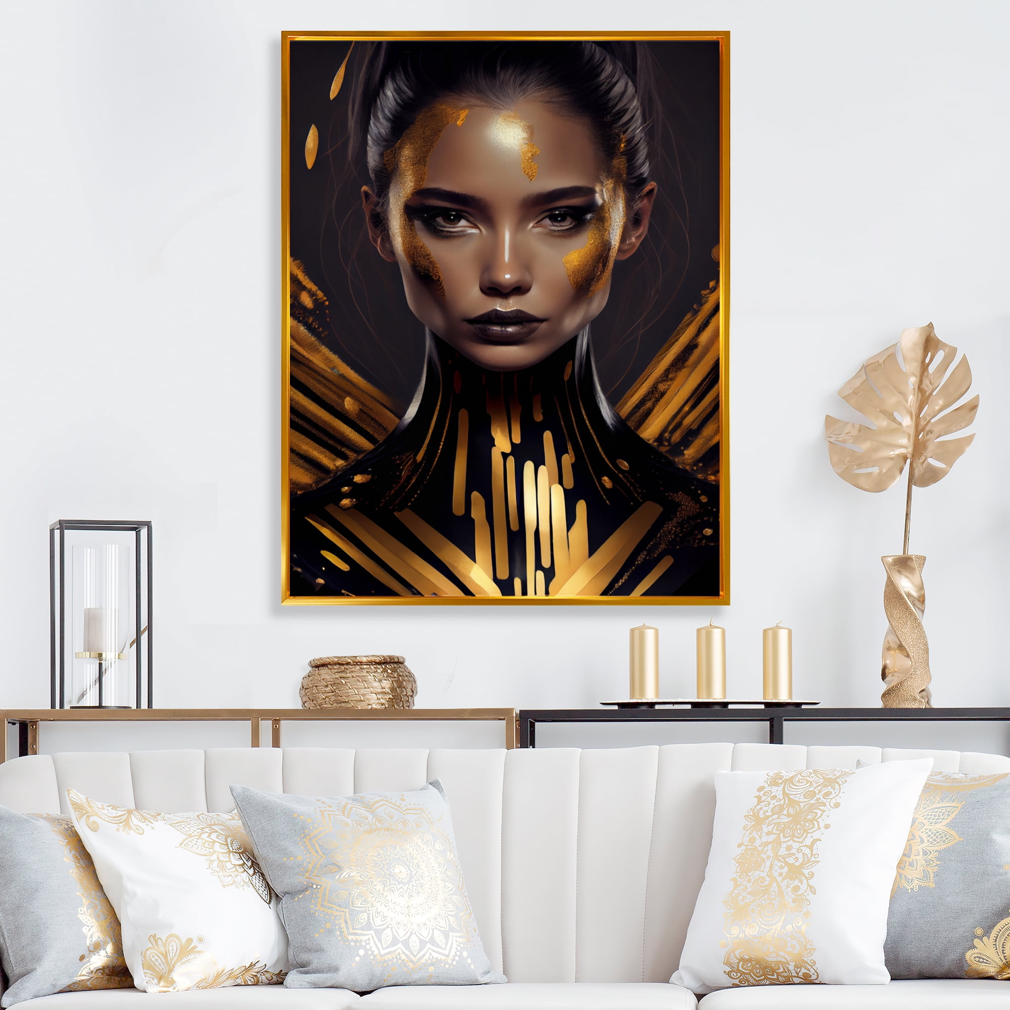 Designart Sensual Liquid Gold Woman I Floating Frame Wall Art