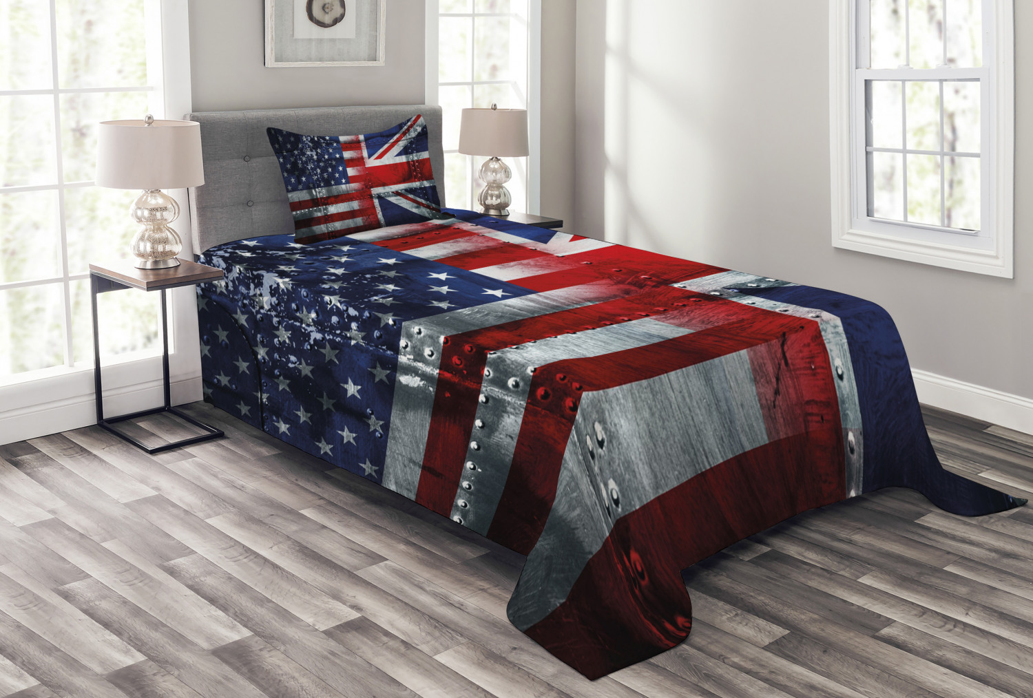Union Jack Bedspread Set Alliance Togetherness Theme Composition