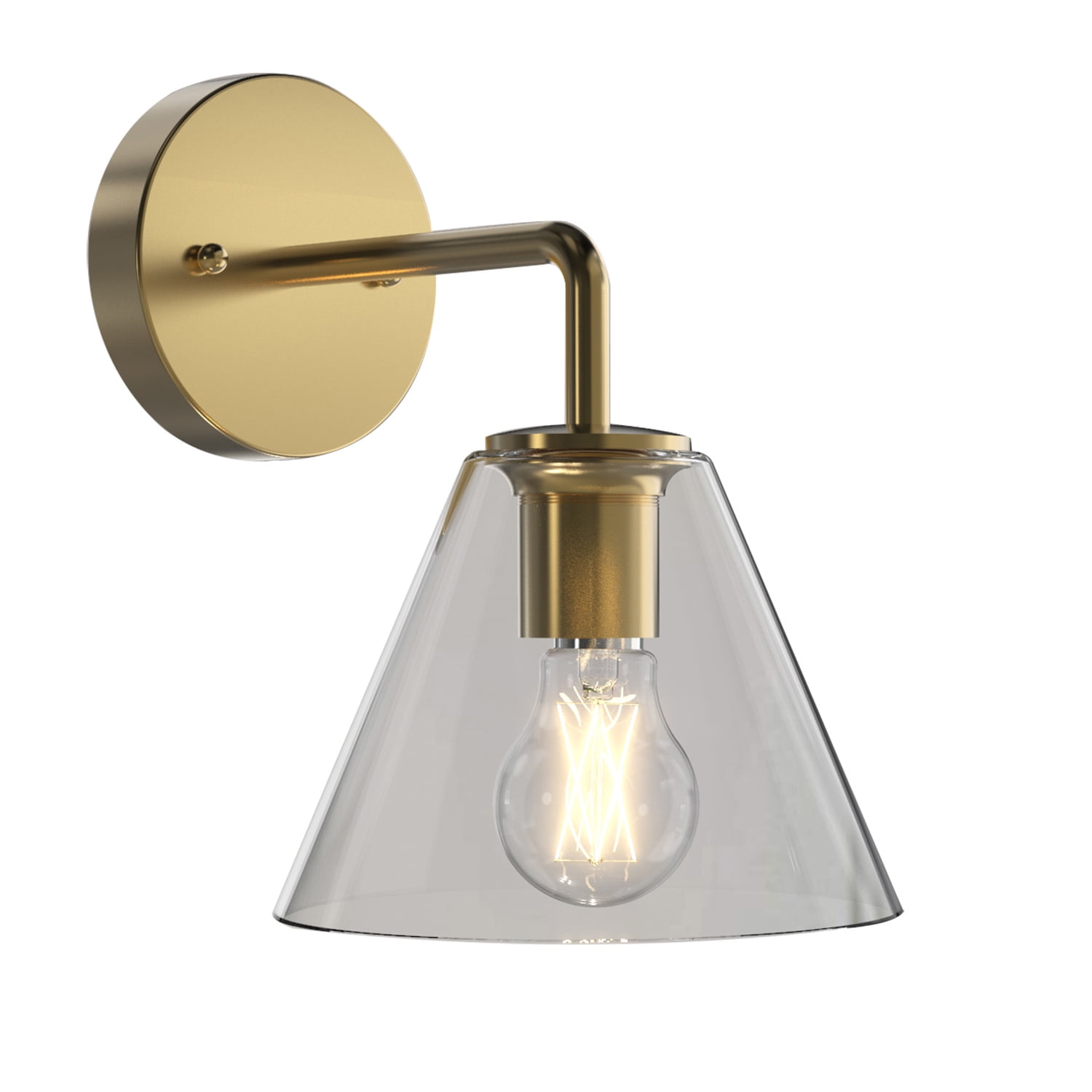 Better Homes & Gardens Clear Glass Wall Sconce, Burnished Brass, 1 Dimmable A19 LED Bulb Included