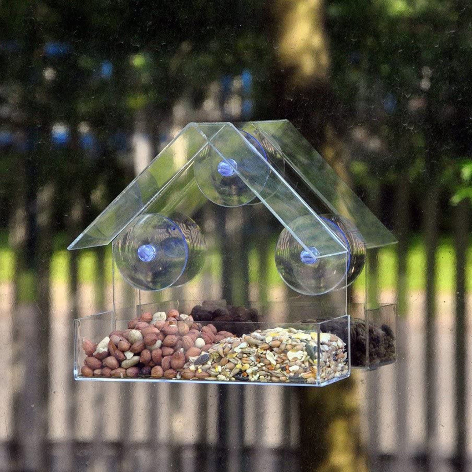 Pet Bird Feeder Acrylic Window with Strong Suction Cup Tray Feed Clear Vogelha 