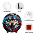 thumbnail image 4 of Balery Tie-Dye Wolf Head Print Bone China Decorative Plate Ceramic Dinner Plates Art Crafts with Display Stand-6in, 4 of 6