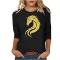 thumbnail image 3 of TaTaai Womens New Year 2026 Print Three Quarter Sleeve Round Neck Casual Top Holiday Celebration Blouse Festival Party Wear Gift, 3 of 5