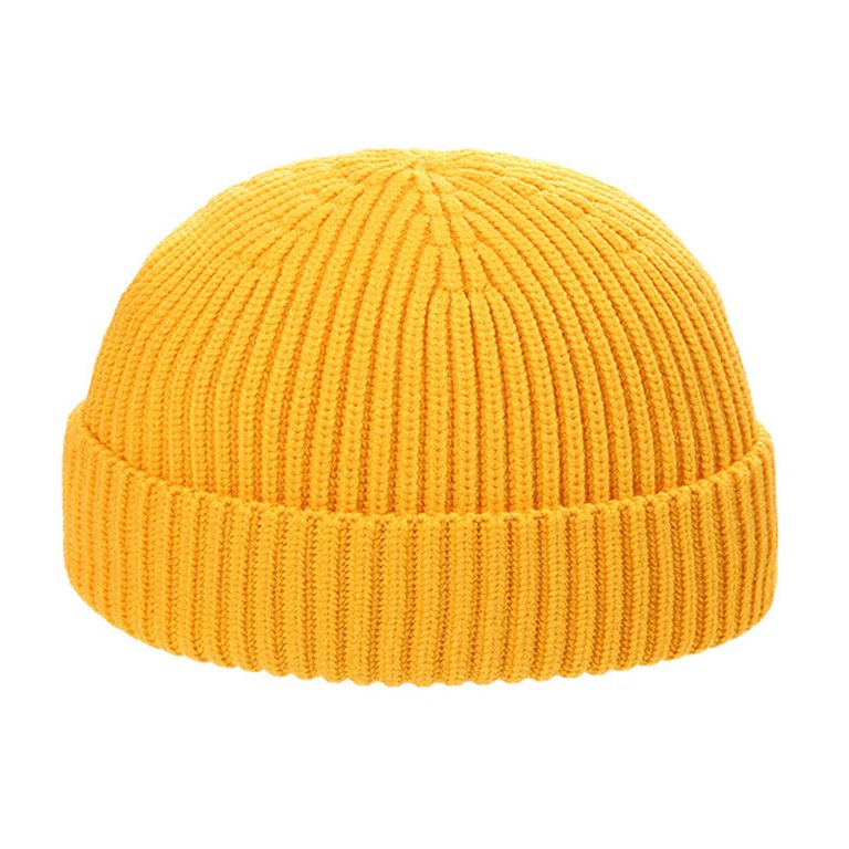 Warm Cute Bonnet Hat Street Wear Hip Hop Melon Hat Men Docker Cap Knitted  Brimless Hat Women Skullcap Korean Style Beanie Hats YELLOW