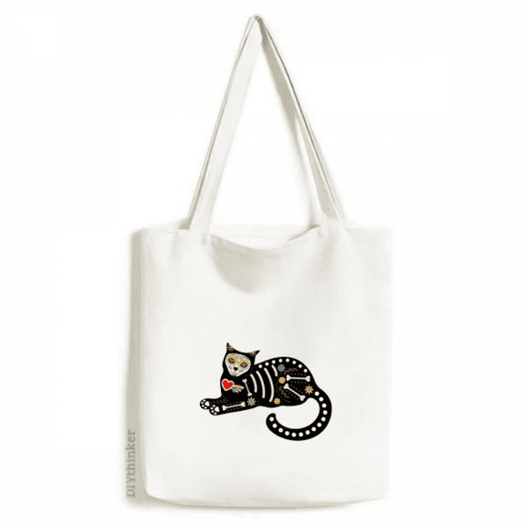 sit black cat b heart halloween terror atmosphere tote canvas bag shopping satchel casual handbag