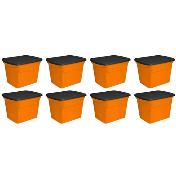 Sterilite 18 Gallon Orange Plastic Storage Container Bin Tote with Lid (16 Pack)