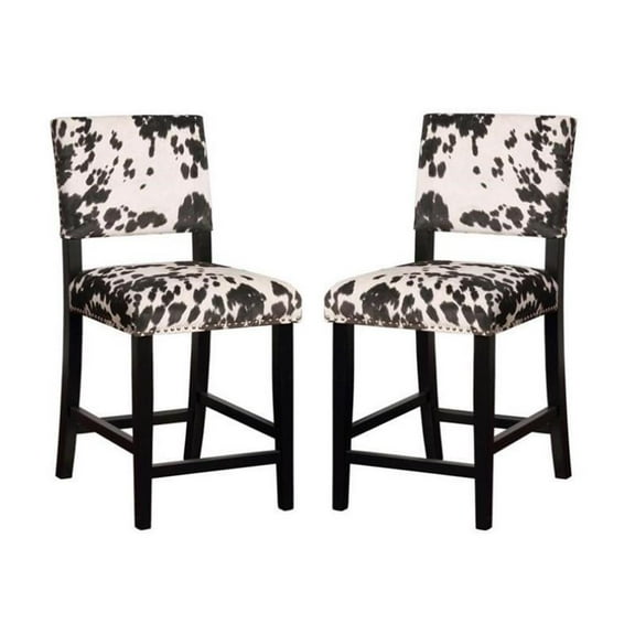 Home Square 2 Piece Cow Print Wood Counter Stool Set in Black