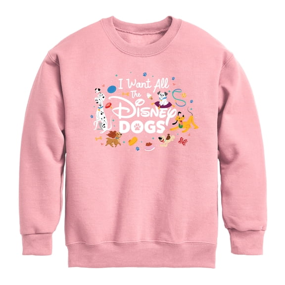 Disney Classics - Cats & Dogs - I Want All The Disney Dogs - Toddler And Youth Crewneck Fleece Sweatshirt