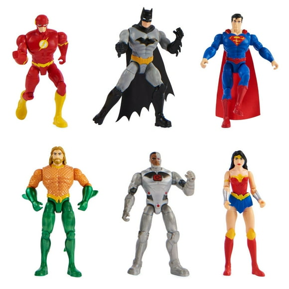 DC Comics, Justice League 6-Pack, 4-inch Action Figures | The Flash, Superman, Aquaman, Cyborg, Batman, Wonder Woman | Collectible Kids Toys for Boys and Girls Ages 3 and Up, Action Figures