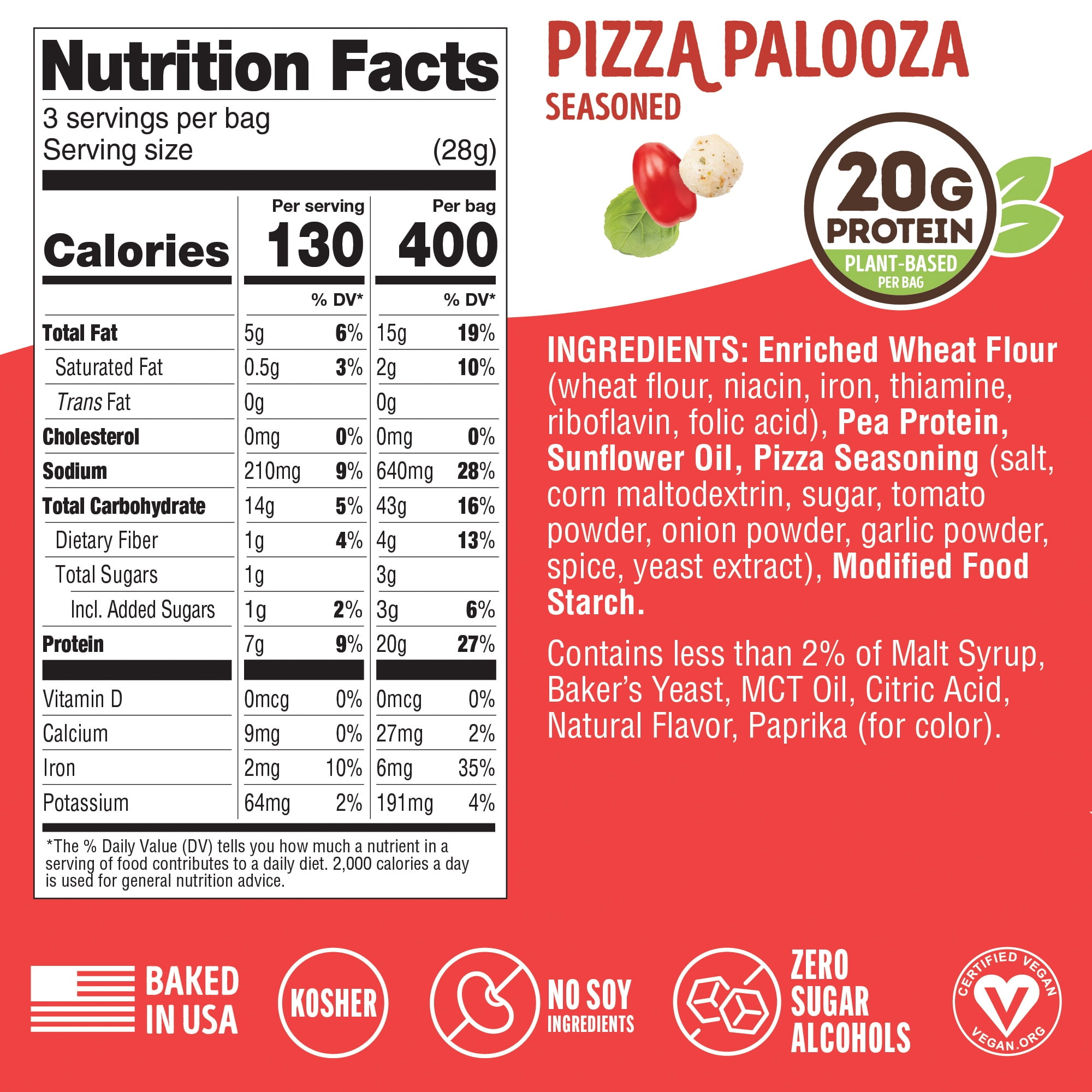 Lenny and Larry's Fitzels Protein Pretzels, Pizza Palooza, 20g Protein, 3oz