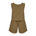 thumbnail image 3 of AYA Spring Summer Women's Casual Sleeveless Solid Color High Waist Loose Shorts Two Piece Set, 3 of 4