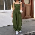 thumbnail image 6 of Womens Casual Jumpsuits Summer Halter Straps Sleeveless Overalls Ruched Barrel Wide Leg Side-Cinch Long Pant Rompers Spring Summer & Autumn Trendy Vacation Womens Suits Green S, 6 of 7