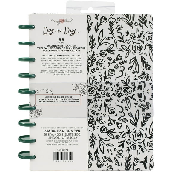 Maggie Holmes Day-To-Day Undated Dashboard Planner 7.5"X9.5"-Black & White Floral