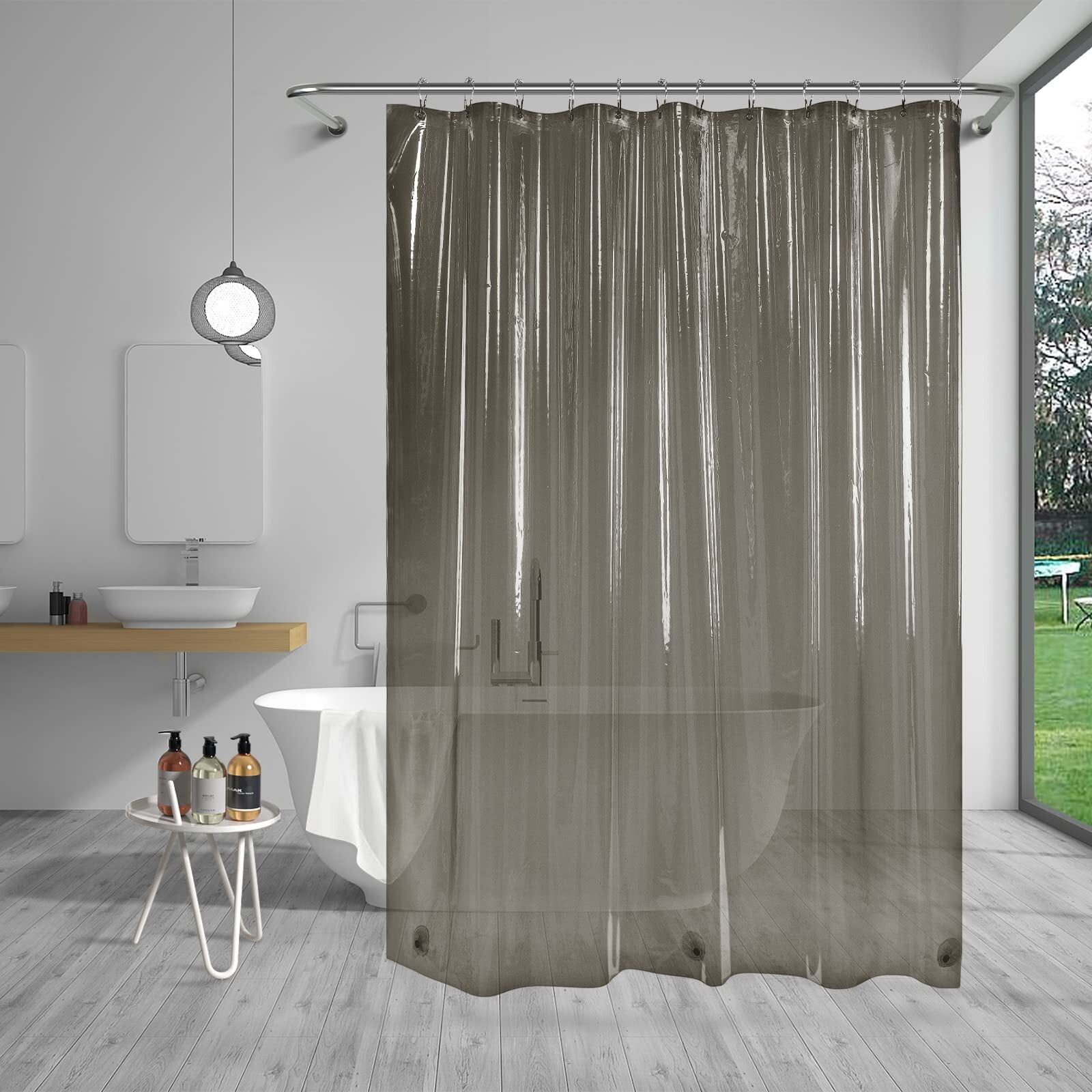 AmazerBath Shower Curtain Liner, 72x72 Transparent Black Shower Curtain Liner, Lightweight Plastic Shower Curtain Liner, PEVA Waterproof Shower Liner for Bathroom with 3 Magnets and 12 Grommets