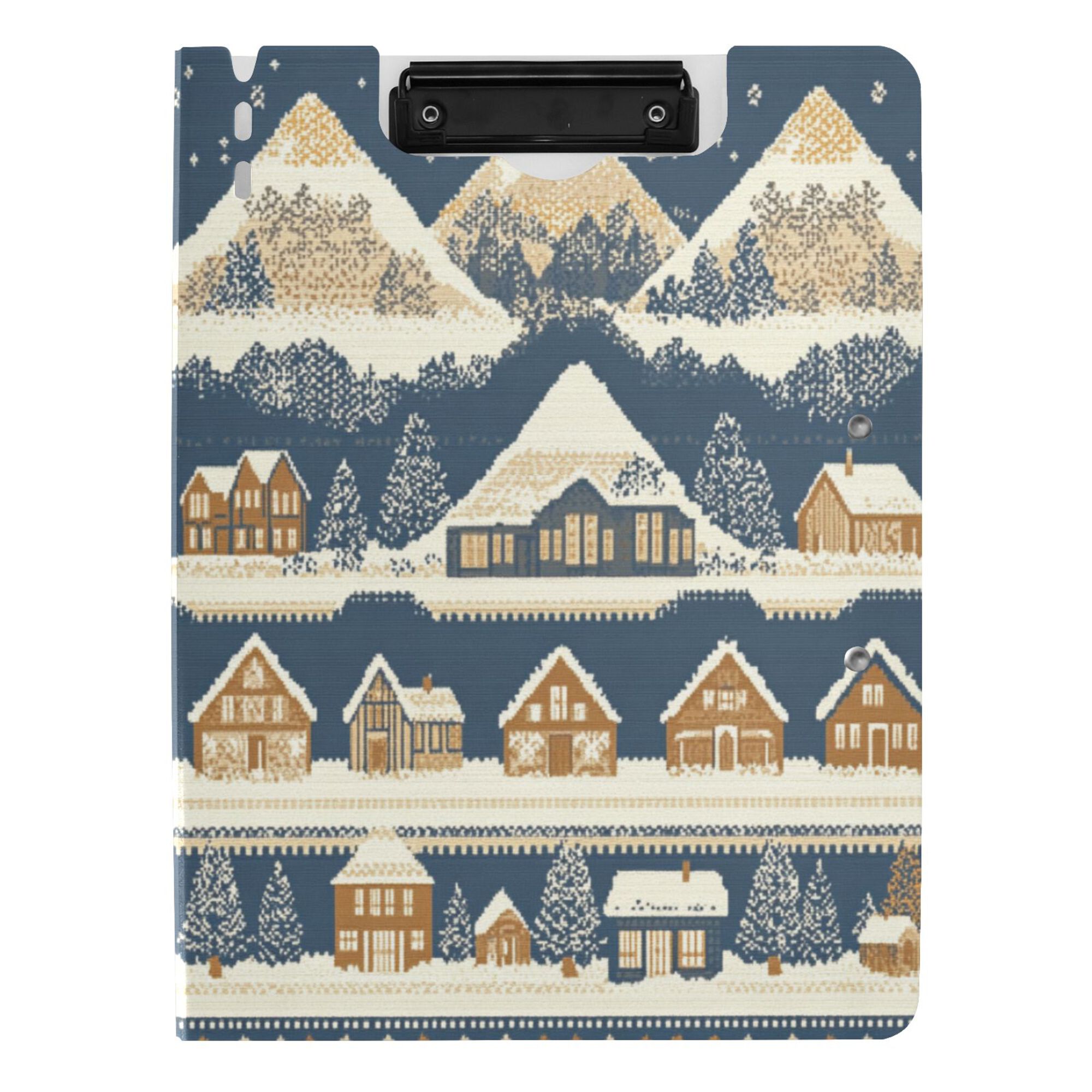 FORMRS A4 Clipboard Folder with Pen Holder Horizontal Foldable School Office Binder, Winter Village