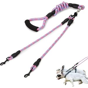 Une laisse double pour chien, 2 Entraînement confortable à la marche pour deux chiens moyens ou grands (puits)