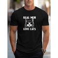 thumbnail image 1 of Graphic Print Men's Creative Top, REAL MEN LOVE CATS Casual Short Sleeve Crew Neck T-shirt for Summer Outdoor, 1 of 6