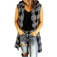 thumbnail image 2 of VBVC Women's Hooded Buffalo Plaid Sleeveless Vest , Ladies' Button Down Longline Shirt , Casual Fall Layering Duster For Women, Gray , S-2XL, 2 of 6
