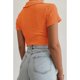 thumbnail image 3 of Top de moda con botones de solapa de diseño delgado y ajustado de manga corta para mujer para ir de compras en la oficina, citas, naranja S, 3 of 5