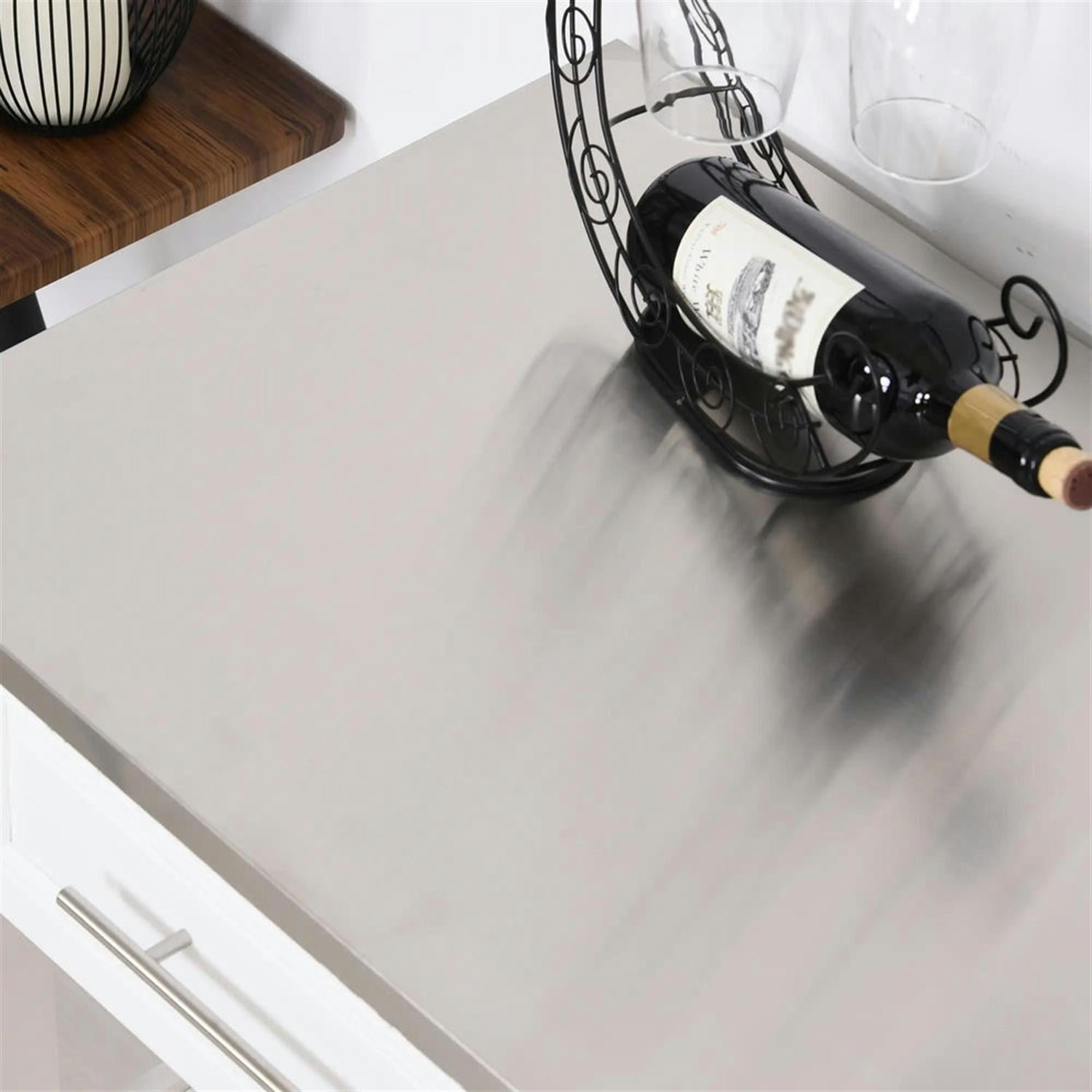 Demi Bonn Kitchen Island Cart on Wheels with Stainless Steel Top, Rolling Dining Room Serving Utility Carts Mobile Movable with Basket Storage, White