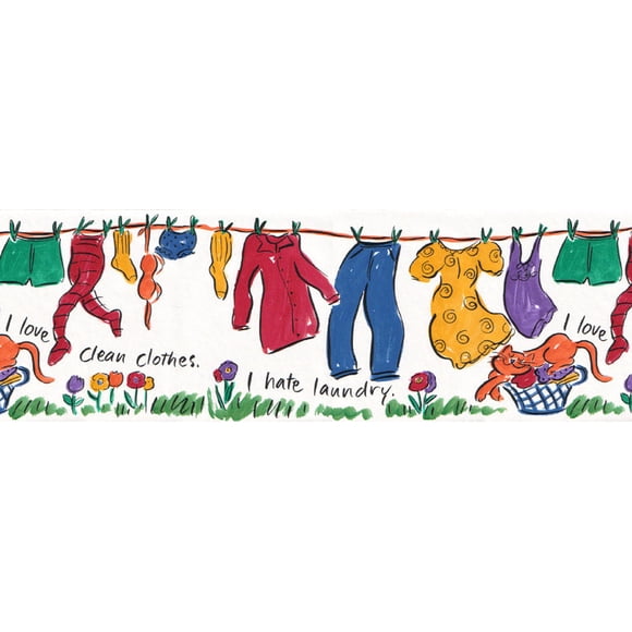 Cat Laundry Line Wallpaper Border HS73414B