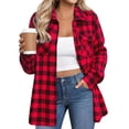 thumbnail image 6 of vigerkar Womens Buffalo Plaid Flannel Shirt Jacket Long Sleeve Collar Button Down Shacket Coats Lightweight Tops (Red, XL), 6 of 7